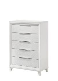 Contemporary White Textured Finish 5-Drawer Storage Tall Chest Wooden Solid Wood Bedroom Furniture