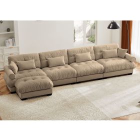 L Shaped Sectional Cloud Sofa , Convertible Deep 4 Seater Modular Couch for Living Room,Modern Velvet Comfy Upholstered Corner Couch Waist Pillows