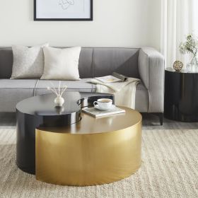 YING YANG Modern & Contemporary Style Coffee Table Made with Iron Sheet Frame in Black & Gold