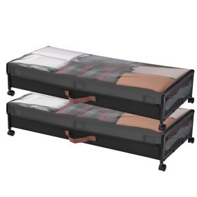 Under Bed Storage with Wheels, 36.0 x 18.1 x 7.3 inch, Underbed Containers with Clear Lid, Underbed Shoe Organizer