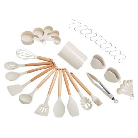 Kitchen Cooking Utensils Set, 34 PCS Silicone Spatula Set with Holder, 428 Fahrenheit Heat Resistant Gadget Spoons Tools, Wooden Handle