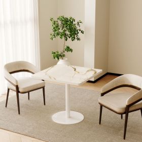 31.5" Square Modern Tulip Dining Table, Sintered Stone Tabletop with Luxury Faux Marble Print, Stainless Steel Bracket Base, Scratch & Wear Resistant
