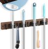 Broom Holder Wall Mount - Heavy Duty Wood Mop and Broom Organizer with 4 Slots & 4 Hooks - Garden Tool Hanger for Laundry Room Closet Kitchen Garage S