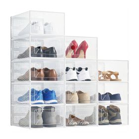 12-Pack Stackable Clear Shoe Box Organizer, Plastic Storage Bins for Closet Hallway & Bedroom