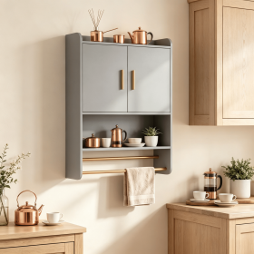 Wall Mounted Bathroom Cabinet with Towel Bars Storage Shelf for Bathrooms