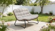 Patio Loveseat Sofa, Outdoor Wicker Loveseat with Luxury Thick Cushion, All-Weather Patio Furniture Set