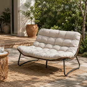 Patio Loveseat Sofa, Outdoor Wicker Loveseat with Luxury Thick Cushion, All-Weather Patio Furniture Set