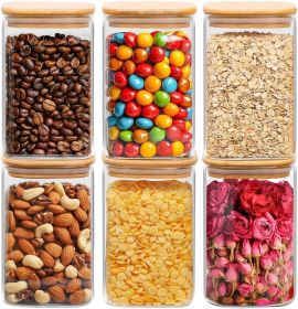 1.2 QT Glass Storage Containers with Lids, Glass Jars with Lids, Clear Food Jar, Square Canister Set of 6