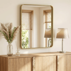 Anti-Fog Bathroom Wall Mirror 30" x 36" Shatterproof Vanity Mirror with Rectangular Metal Frame, Gold (Shipment from Walmart)