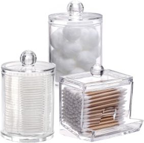 Holder Dispenser, 10 Cotton Ball/Swabs Storage Containers, Apothecary Jars for Bathroom Organizer Bambooo Lids