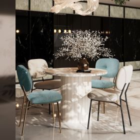 Modern 4-Person Dining Set: Bamboo & MDF Table with Turquoise & Beige Fabric Chairs, Metal Legs â€“ Space-Saving Kitchen/Dining Room Furniture