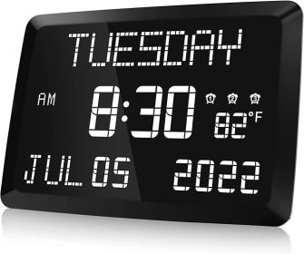 Digital Clock, 11.5" Large Display Calendar Clock with Day and Date, Indoor Temperature, Adjustable Brightness, Snooze,12/24H, DST for Home, Office