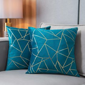 Pack of 2 Velvet Cushion Cases Decorative Gold Foil Geometric Pattern Throw Pillow Covers for Modern Homes Couch Sofa Bedroom Living Room (Aqua Blue a