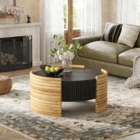 31.50" Modern Colorblocked Striped Coffee Table with Flip Top Storage Coffee Table - Natural Wood Finish for Living Room, Apartment, Office
