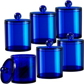 6-Pack Blue Acrylic Apothecary Jars - (3) 12oz & (3) 10oz  Holder Set with Labels - Shatterproof Bathroom Vanity Organizer for Cotton Swabs, Balls