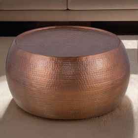 CT501 Modern Contemporary Round Aluminum material 32" Coffee Table, Farmhouse Table with Glossy Hand Hammered Design Antique Copper