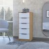 Kaia 5 Drawer Dresser, Vertical Dresser -White / Pine