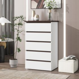 5 Drawer Dresser for Bedroom, Modern Closet Dressers Chest of Drawers, White & Walnut color Storage Dresser Chest Cabinet Organizer Unit