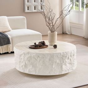 35.43''Fiberglass Round Center Coffee Table for Living Room Vintage Table,Imitation Stone Table front of the Sofa