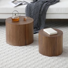 Round Coffee Table Set of 2, Nesting Coffee Tables for MDF with veneer .for living room,office,bedroom,Natural, 4Colors