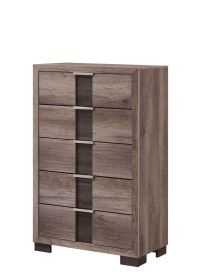 1pc Contemporary Chest Five Drawers Metal knobs Brown Gray Finish Bedroom Wooden Furniture