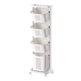 Modern Upgraded 4-Tier Rolling Laundry Basket Large Capacity Divided Movable Laundry Hamper Home Storage Organizer for Laundry Room Bathroom Decor Acc