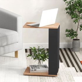 2-Tier C-Shaped Side Table with Universal Wheels and Shelf