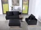 Memphis 122.5"W Black Velvet Reversible Sectional Sofa Ottoman with Storage Compartment, Drawer, USB ports, Charging Outlets