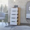 Kaia 5 Drawer Dresser, Vertical Dresser -White / Pine
