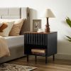 2 Set Nightstands with Grille Striped Doors, Mid Century Modern Nightstand, Bedside Table with Slatted Drawer Decor