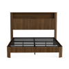 Queen Size bed frame with storage headboard, built-in charging station, wavy curved lines design, silent operation, metal support, Walnut