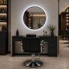 24" Round Black Aluminum Framed Dimmable LED Bathroom Mirror with Anti-Fog