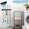 Broom Holder Wall Mount - Heavy Duty Wood Mop and Broom Organizer with 4 Slots & 4 Hooks - Garden Tool Hanger for Laundry Room Closet Kitchen Garage S