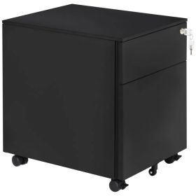 Lockable File Cabinet, Steel Filing Cabinet on Wheels for Legal, A4, Letter Size, with Pencil Tray for Home Office (Option: BLACK)