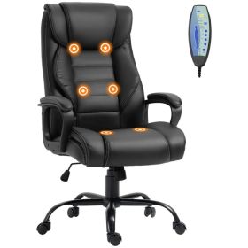 Massage Office Chair, High Back Executive Office Chair with 6-Point Vibration, Adjustable Height, Swivel Seat and Rocking Function, Black (Option: BLACK)
