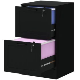 2 Drawer Filing Cabinet with Lock, Office Storage Cabinet with Adjustable Hanging Bars for A4 Letter Size Files, Black (Option: BLACK)