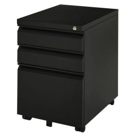 3 Drawer Filing Cabinet, Lockable Office Storage Cabinet on Wheels for Legal, Letter, A4 Files, Black (Option: BLACK)