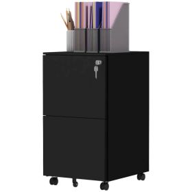 Vertical Steel Filing Cabinet on Wheels, 2-Drawer Lockable File Cabinet with Adjustable Hanging Bar for A4, Legal and Letter Size, Black (Option: BLACK)