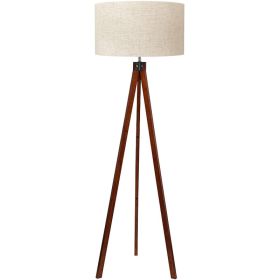 Tripod Floor Lamp Mid Century Modern Standing Lamps For Living Room  Light-Diffusing Linen Shade Premium Rubberwood Tripod With E26 Base  Adding (Option: Light Brown)