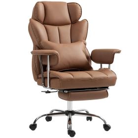 400LBS Massage Office Chair, Executive Office Chair with 6-Point Vibration, Footrest and Lumbar Support, Brown (Option: Brown)