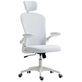 Office Chair, Mesh Computer Desk Chair with Adjustable Headrest, 4D Lumbar Support, Flip-up Arm, White (Option: White)