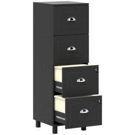 4 Drawer File Cabinet with Lock, Office Filing Cabinet, A4 Letter Size, Hanging File Folders, Black (Option: BLACK)