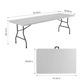 Folding Table Outdoor Indoor Heavy Duty Portable Table with Carrying Handle for Camping Picnic Party (Option: 8FT)