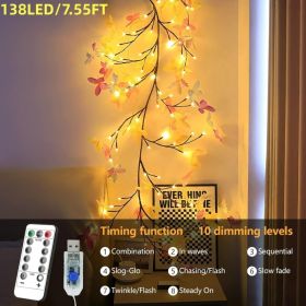 Light With Butterfly 138LED 7.55FT Enchanted Wall Decoration Vine Lights 8 Light Modes For Indoor Home Wall Decoration (Option: 138LED 7.55FT)