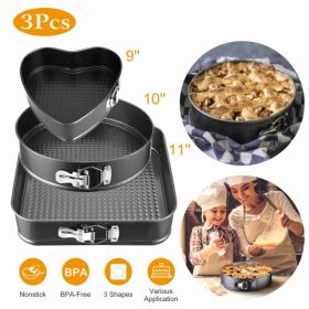 3 Pack Springform Baking Pans, Heart Round Square Shapes 9in 10in 11in Nonstick Cake Molds For Cheesecake, Dessert And Birthday Cakes (Option: 39032723)
