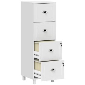 4 Drawer File Cabinet with Lock, Office Filing Cabinet, A4 Letter Size, Hanging File Folders, White (Option: White)