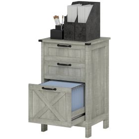 Vertical Filing Cabinet with 3 Drawers, Rustic Farmhouse Office Storage Cabinet for A4, Letter Size, Stone Grey (Option: Stone Grey)