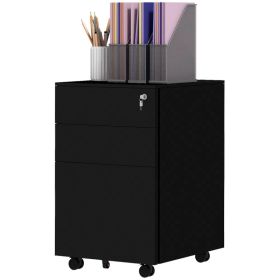Vertical Steel Filing Cabinet on Wheels, 3-Drawer Lockable File Cabinet with Adjustable Hanging Bar for A4, Legal and Letter Size, Black (Option: BLACK)