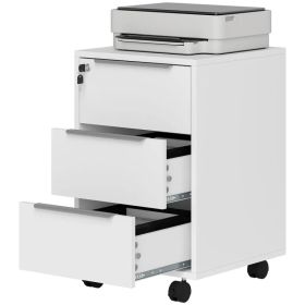 3-Drawer File Cabinet with Wheels, Vertical Filing Cabinet with Lock, White (Option: White)