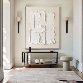 Beige White Minimalist Wall Art Beige 3D Plaster Painting Modern Texture Wall Art Beige Minimalist Oli Painting Large White Texture Hand Painting (style: 01, size: 60X90cm)